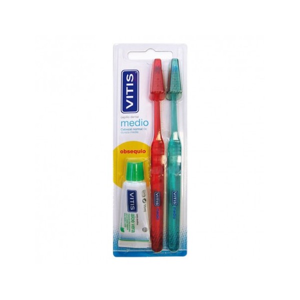 VITIS DUPLO CEPILLO DENTAL ADULTO MEDIO 2 UNIDADES