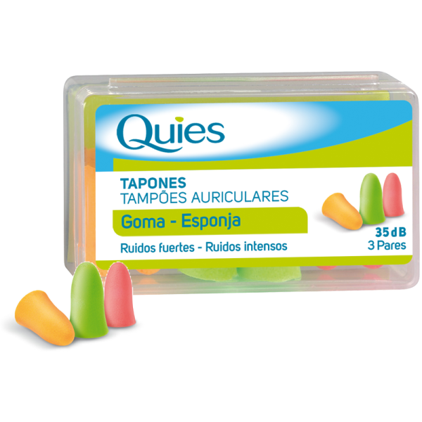 QUIES TAPONES OIDOS ESPUMA ANTIRUIDOS 35DB 3COLORES 3 PARES