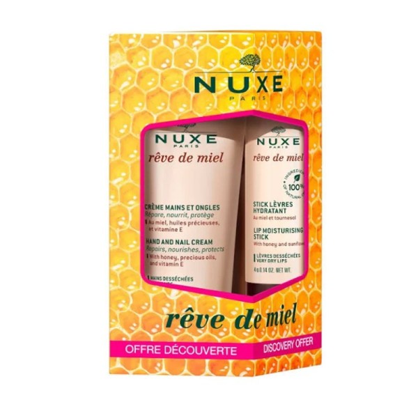 NUXE REVE DE MIEL CREMA DE MANOS 30ML + STICK LABIOS 4G.