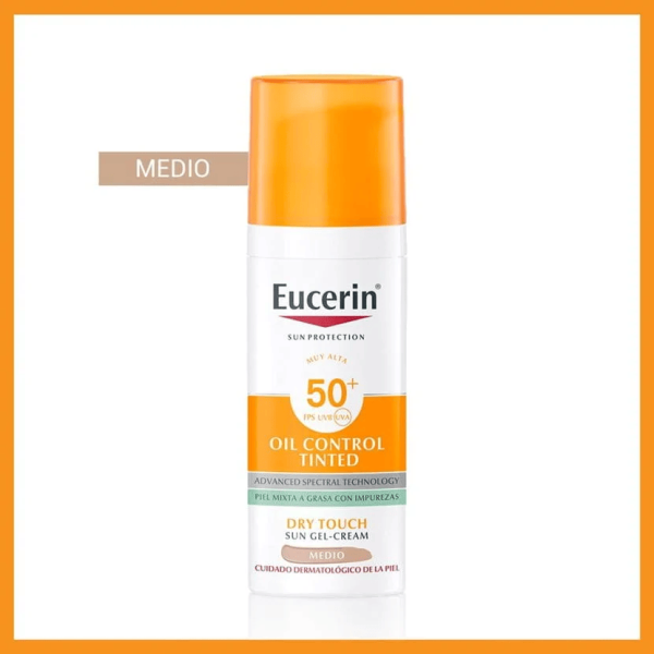 EUCERIN SOLAR GEL CREMA TOQUE SECO COLOR MEDIO SPF50+ 50ML