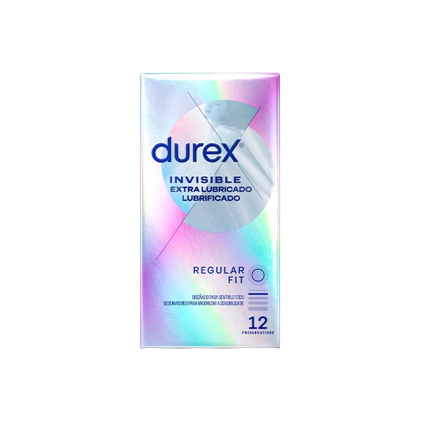 DUREX INVISIBLE EXTRA LUBRICADO REGULAR FIT 12 UNIDADES
